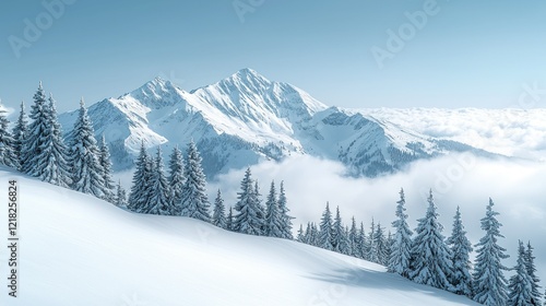 Wallpaper Mural Snowy mountain peaks emerge from a sea of clouds in winter wonderland Torontodigital.ca