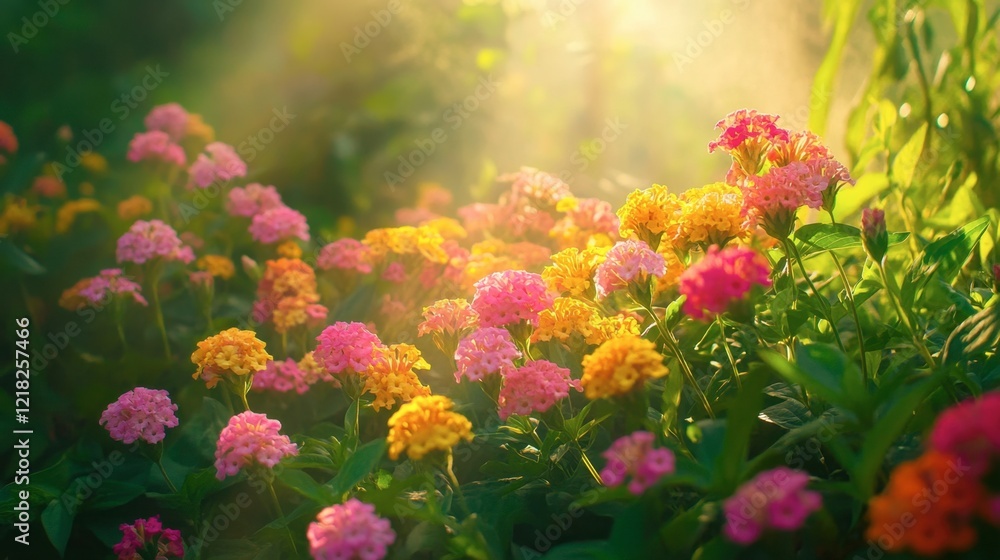 Obraz premium Colorful Flower Garden with Soft Light and Bokeh Aesthetic Effects