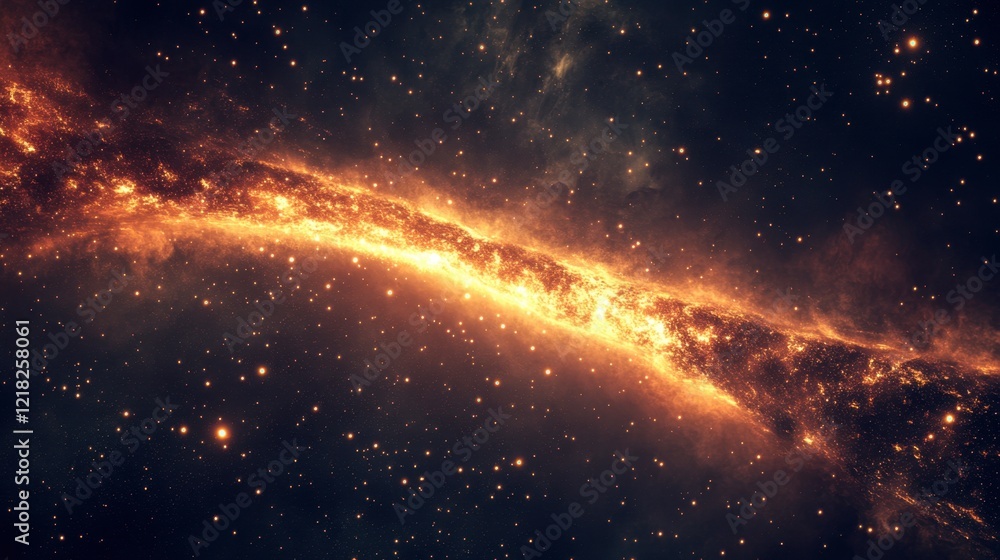Glowing Spiral Galaxy with Stars in Dark Cosmic Background Glowing Spiral Galaxy with Stars in Dark Cosmic Background