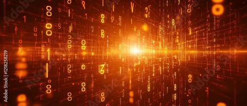 Digital Data Stream: A captivating abstract visualization of digital data flowing in a vibrant orange hue, conveying the dynamism and power of the digital age.