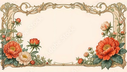 Vintage Aesthetic beautiful elegant Art nouveau Floral ornamental frame on soft copy space background modernism style illustration