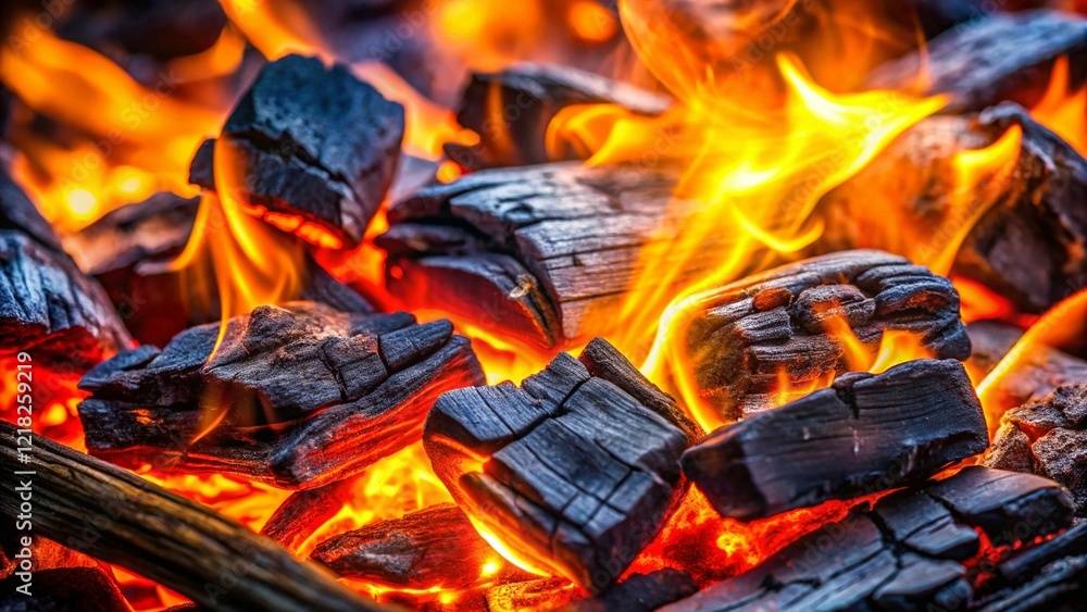 Close-Up of a Vibrant Campfire with Burning Logs and Glowing Flames in Warm Tones