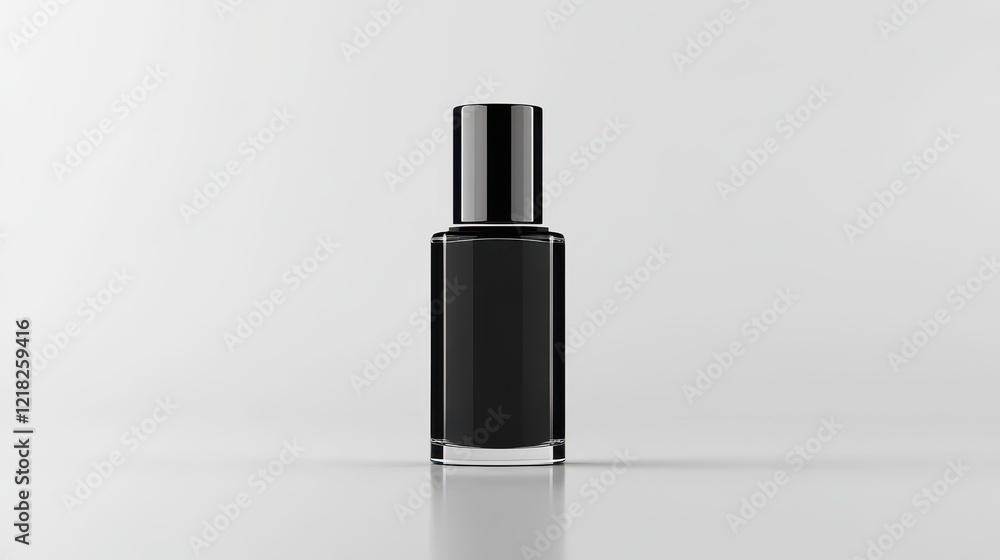 Elegant black glass bottle with a sleek design, perfect for cosmetics, perfumes, or essential oils, isolated on a minimalistic background for product showcase Elegant black glass bottle with a sleek design, perfect for cosmetics, perfumes, or essential oils, isolated on a minimalistic background for product showcase