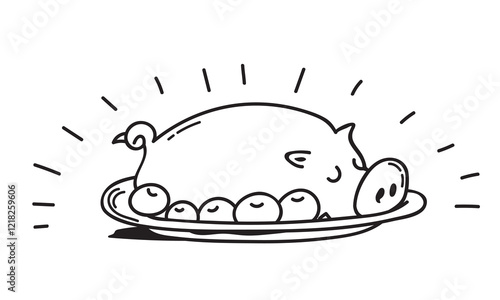 Whole roasted pig line art hand drawn icon clipart avatar logotype isolated illustration