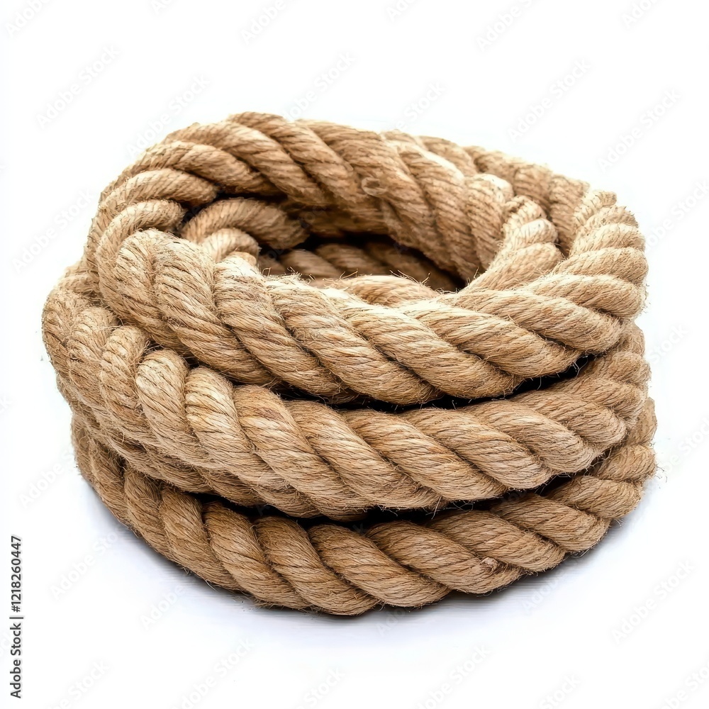 Thick Coiled Hemp Rope Isolated on White Background. Thick Coiled Hemp Rope Isolated on White Background.