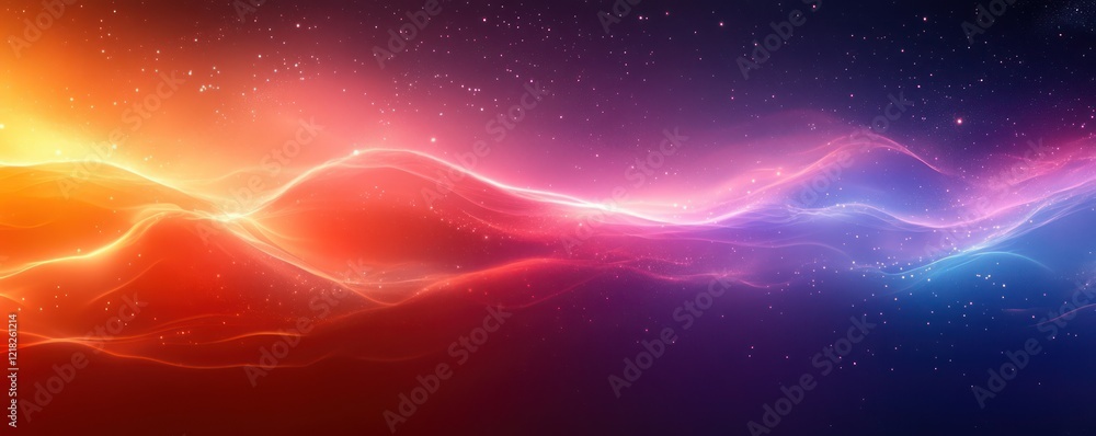 Vibrant Abstract Wave Landscape with Multicolor Light Streaks and Starry Background Vibrant Abstract Wave Landscape with Multicolor Light Streaks and Starry Background