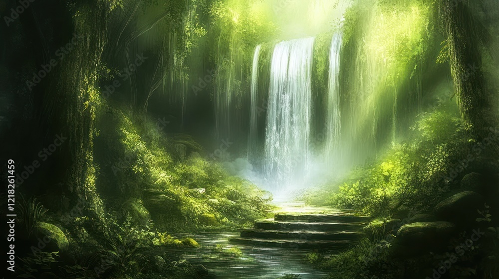 Fototapeta premium Enchanted Waterfall in Lush Rainforest