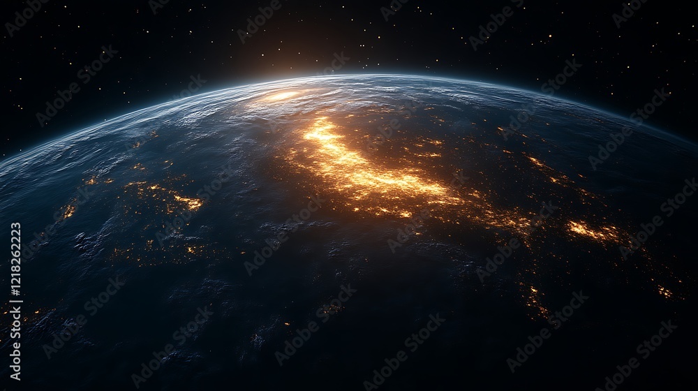 Obraz premium Earth at Night Showing City Lights and Stars