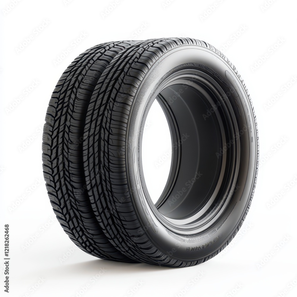Two New Car Tires, Close Up Studio Shot. Two New Car Tires, Close Up Studio Shot.