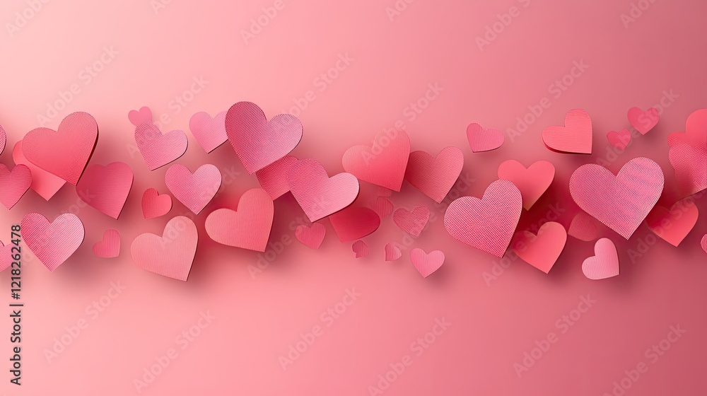 Paper elements in the shape of hearts flying on a pink background, vector symbols of love for Women's Day, Mother's Day, Valentine's Day, and birthday greeting card design. Paper elements in the shape of hearts flying on a pink background, vector symbols of love for Women's Day, Mother's Day, Valentine's Day, and birthday greeting card design.