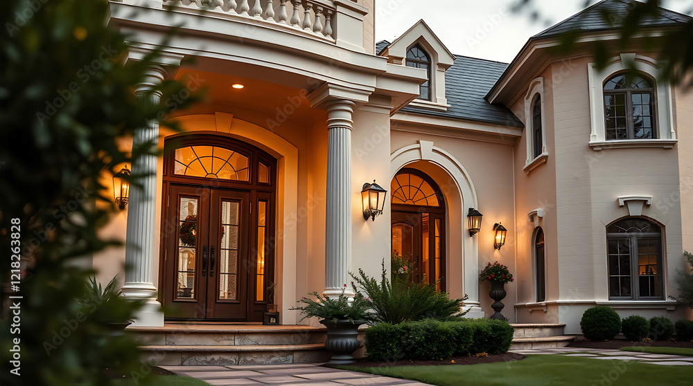 Magnificent Mansion: Classic Architecture and Elegant Design. Discover the timeless allure of this luxury estate, showcasing grand columns, an inviting entrance, and exquisite detailing. Magnificent Mansion: Classic Architecture and Elegant Design. Discover the timeless allure of this luxury estate, showcasing grand columns, an inviting entrance, and exquisite detailing.