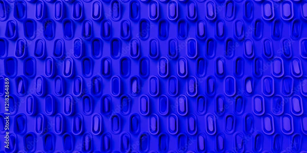 Fototapeta premium Oval Shaped 3D Objects Arranged in Grid Pattern on blue Background