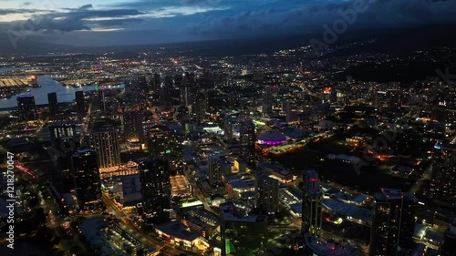 Wallpaper Mural Honolulu city by night filmed with a drone Torontodigital.ca
