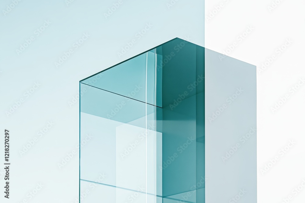 Teal glass cube shelf unit against a light blue background. Teal glass cube shelf unit against a light blue background.