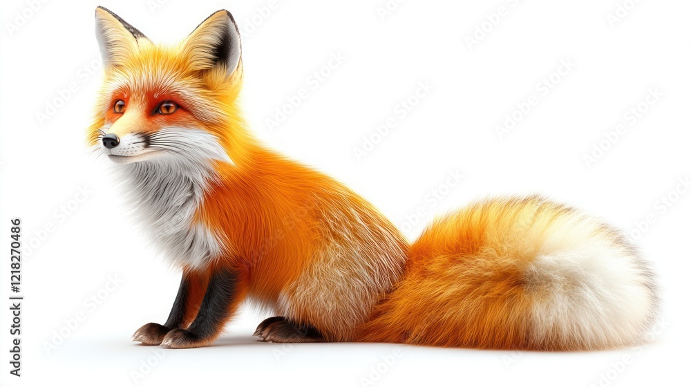 Obraz premium Red fox sitting on white background.