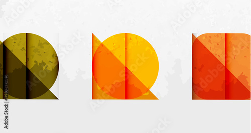 Squares, circles and triangles and grainy noisy texture. Vector Illustration For Wallpaper, Banner, Background, Card, Book Illustration, landing page