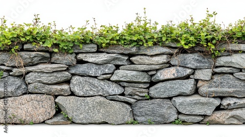 A rustic stone wall adorned with vibrant green foliage, creating a natural and inviting appearance.