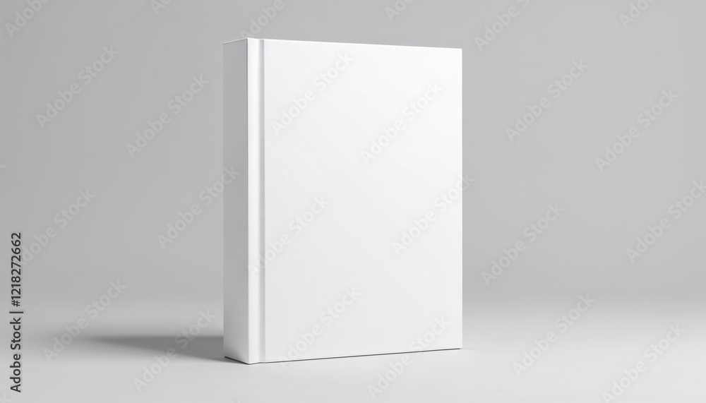 Isolated blank white book mockup with hardcover, showcased against a grey background Isolated blank white book mockup with hardcover, showcased against a grey background