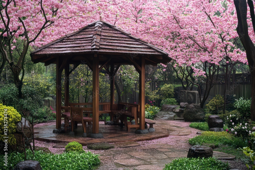 Sakura blossoms in a tranquil garden, where the delicate pink flowers create a canopy of beauty and serenity, symbolizing the fleeting nature of life. Sakura blossoms in a tranquil garden, where the delicate pink flowers create a canopy of beauty and serenity, symbolizing the fleeting nature of life.