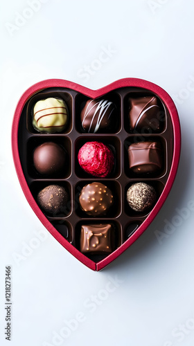 Heart-shaped chocolate box on white photo