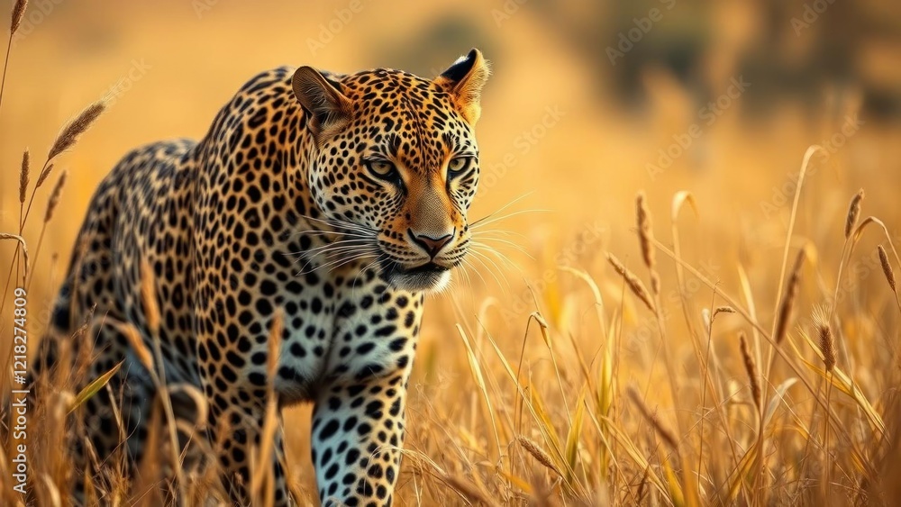 Majestic Leopard in Golden Savanna Majestic Leopard in Golden Savanna