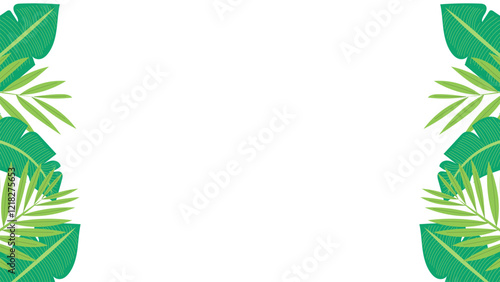 Green tropical plant background on the right and left sides. isolated on white background. Place for text. Vector illustration