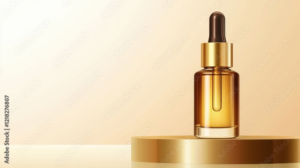 Elegant Glass Dropper Bottle Displayed on a Golden Pedestal with Soft Gradient Background Ideal for Beauty, Skincare, or Aromatherapy Product Promotion Elegant Glass Dropper Bottle Displayed on a Golden Pedestal with Soft Gradient Background Ideal for Beauty, Skincare, or Aromatherapy Product Promotion