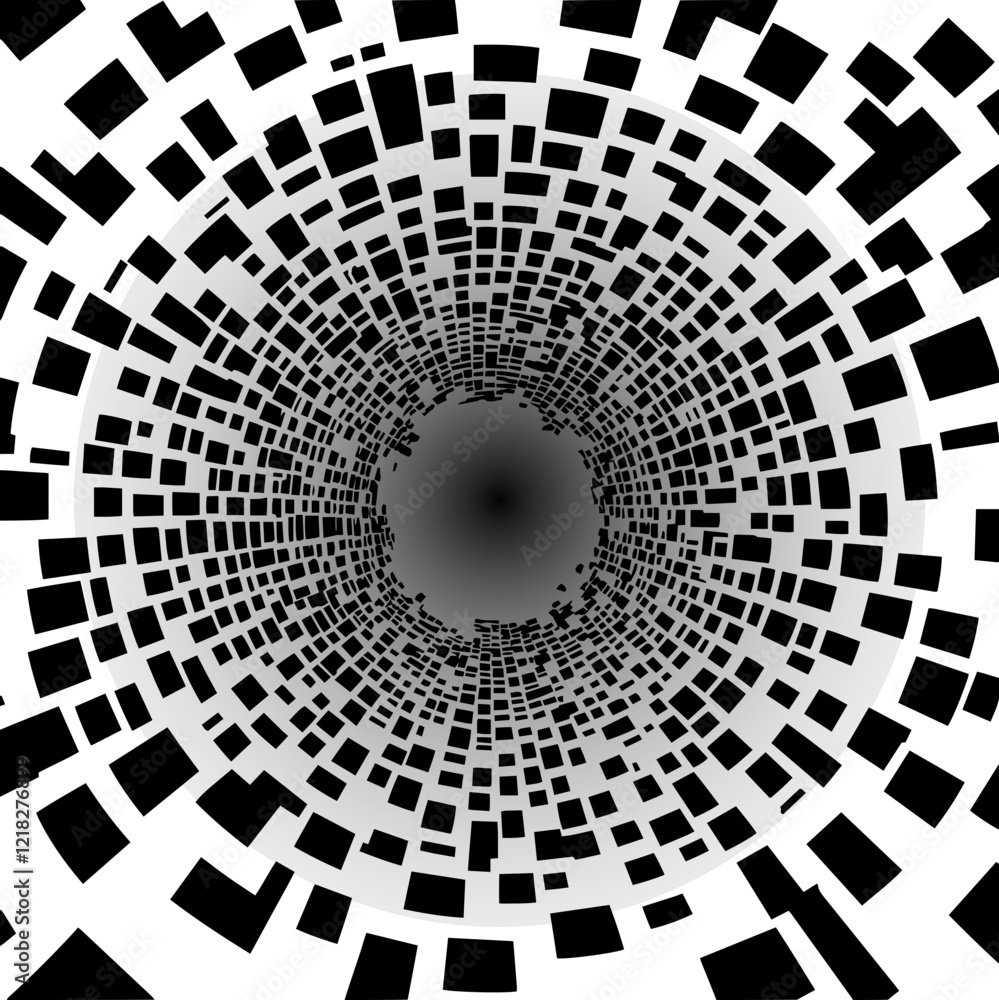 Naklejka premium Rectangular Tile Vortex: Black and White Abstract Illusion