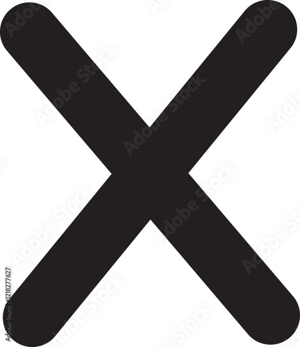 Cross sign icon in black flat style. Wrong mark symbol. NO button for checkbox voting. Disagree tick box symbol. Cross X sign. Cross brush vector illustration isolated on transparent background.