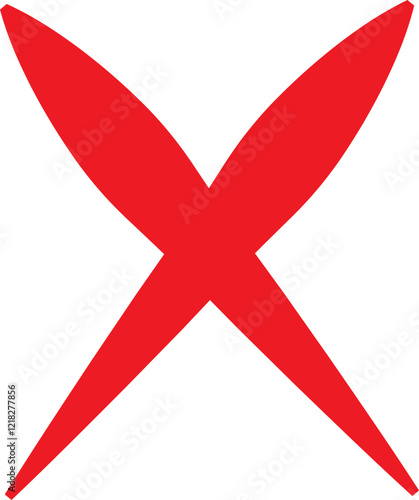 Cross sign icon in red flat style. Wrong mark symbol. NO button for checkbox voting. Disagree tick box symbol. Cross X sign. Cross brush vector illustration isolated on transparent background.
