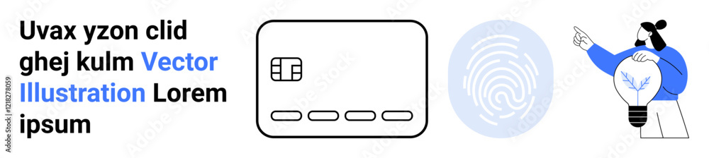 Credit card, fingerprint icon, and person holding a lightbulb metaphorizing innovation and identification security. Ideal for finance, cybersecurity, technology solutions, innovative ideas Credit card, fingerprint icon, and person holding a lightbulb metaphorizing innovation and identification security. Ideal for finance, cybersecurity, technology solutions, innovative ideas