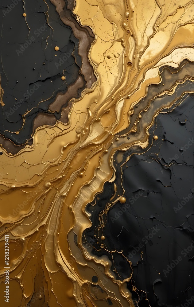 Obraz premium Abstract Gold and Black Liquid Acrylic Painting