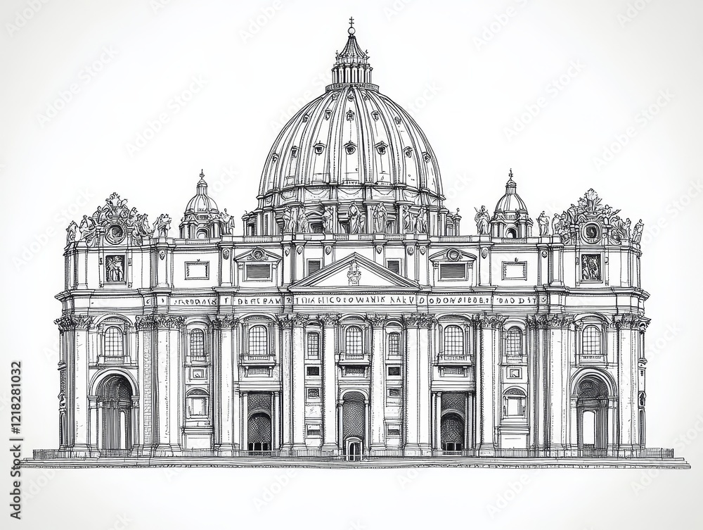 Obraz premium Detailed Ink Drawing of St Peter s Basilica Vatican City Architectural Illustration