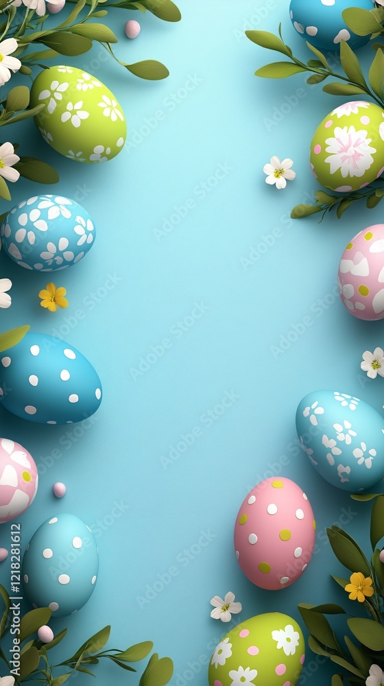 custom made wallpaper toronto digitalColorful easter eggs with spring flowers creating a festive border on light blue background