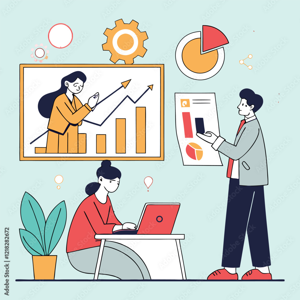 Set flat vector illustration design style concept. Business cartoon character design. Teamwork and online video conference meeting. Data analytics. Finance investment Set flat vector illustration design style concept. Business cartoon character design. Teamwork and online video conference meeting. Data analytics. Finance investment
