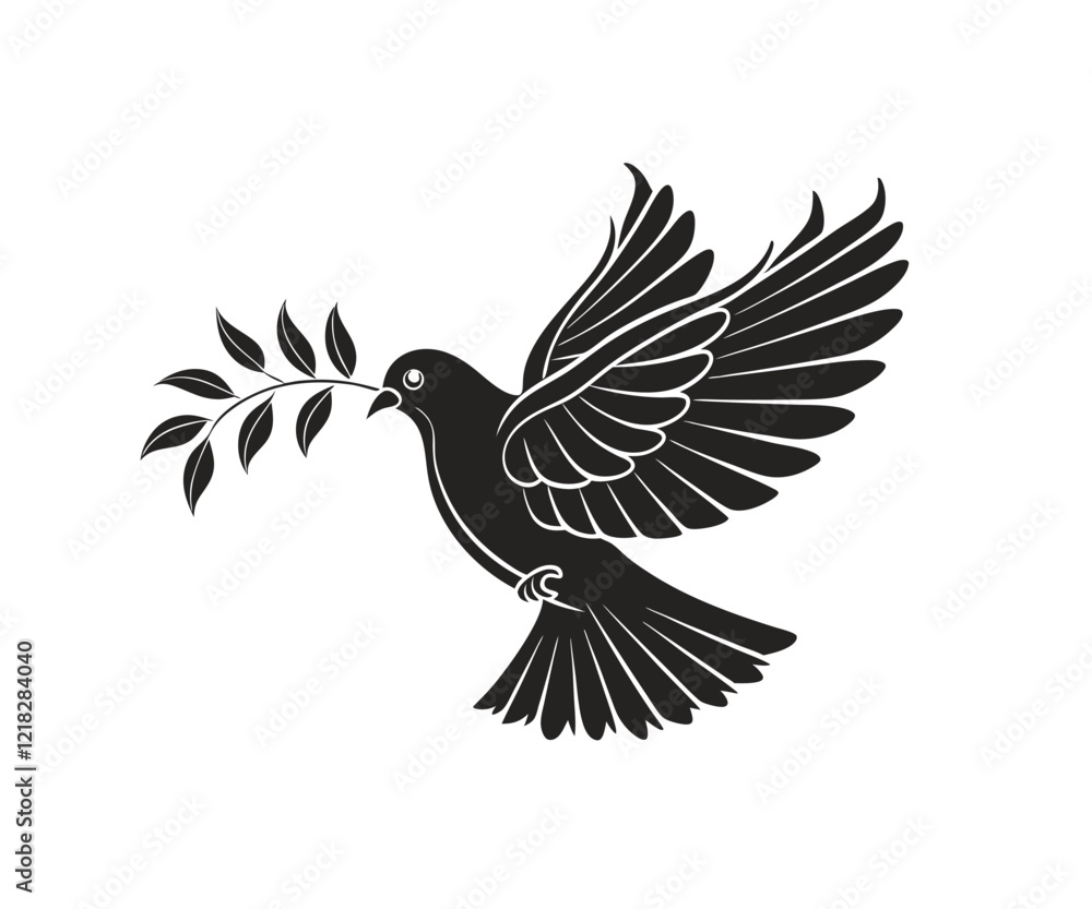Obraz premium dove with olive vector black silhouette on white.eps