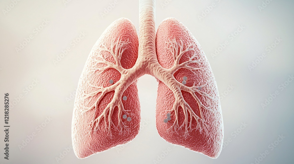 Detailed 3D Medical Illustration of Human Lungs with Bronchial Tree and Alveoli Detailed 3D Medical Illustration of Human Lungs with Bronchial Tree and Alveoli