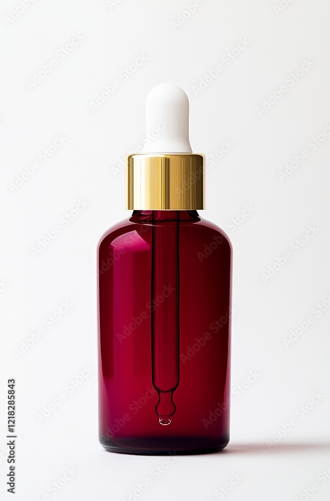 Dark red glass dropper bottle with white dropper, isolated on a white background. Dark red glass dropper bottle with white dropper, isolated on a white background.