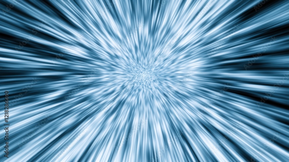 Fototapeta premium Abstract blue light speed zoom burst background.