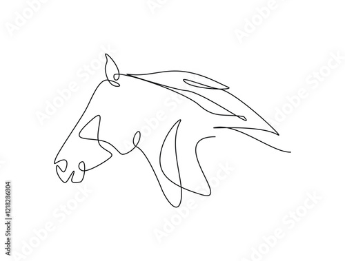 Continuous line art drawing of horse head design. Stallion head single line art drawing vector illustration. Editable stroke.