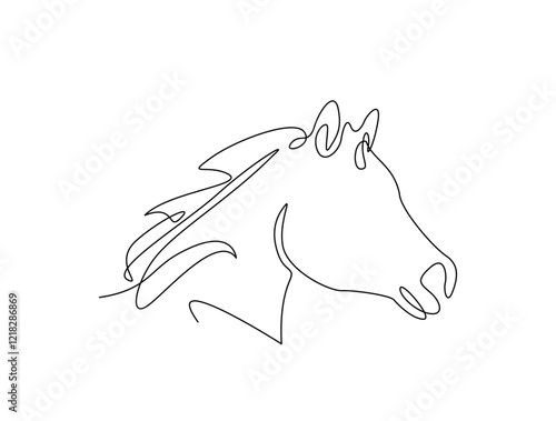 Continuous line art drawing of horse head design. Stallion head single line art drawing vector illustration. Editable stroke.