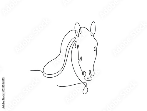 Continuous line art drawing of horse head design. Stallion head single line art drawing vector illustration. Editable stroke.