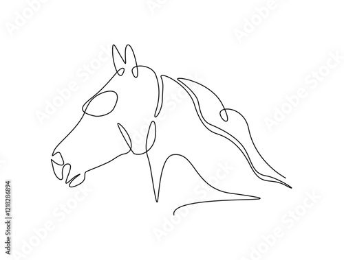 Continuous line art drawing of horse head design. Stallion head single line art drawing vector illustration. Editable stroke.