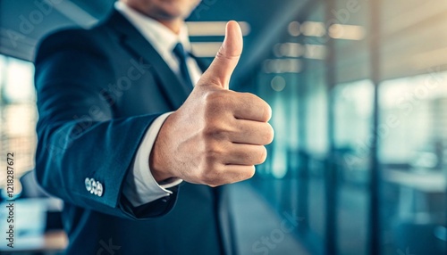 Confident Business Leader Giving Thumbs Up in Modern Office Setting V6