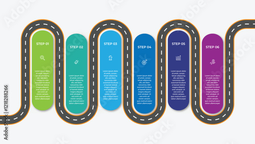 Infographic roadmap design template. Business Timeline of 6 Important Business Events annual business presentation. Vector illustration