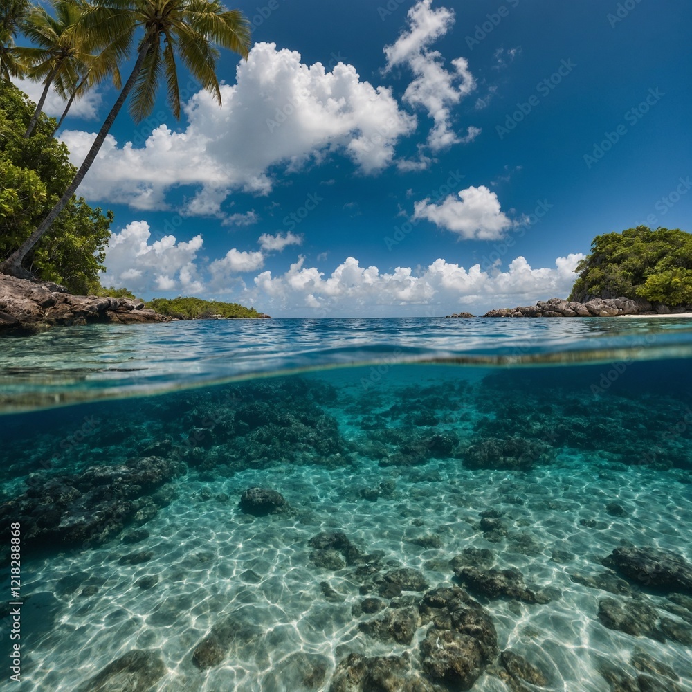 Fototapeta premium A romantic island getaway with water so clear it looks like you’re walking on air.