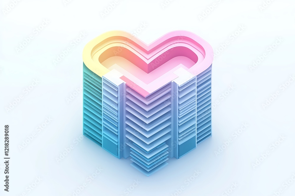 Abstract Heart Structure: A vibrant, layered heart structure in a range of pastel colors. The heart, rendered in a clean and modern design, creates a visually appealing representation of love. Abstract Heart Structure: A vibrant, layered heart structure in a range of pastel colors. The heart, rendered in a clean and modern design, creates a visually appealing representation of love.