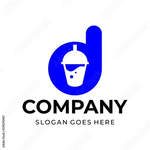 The logo is a combination of the letter d and boba drink. The logo is blue.