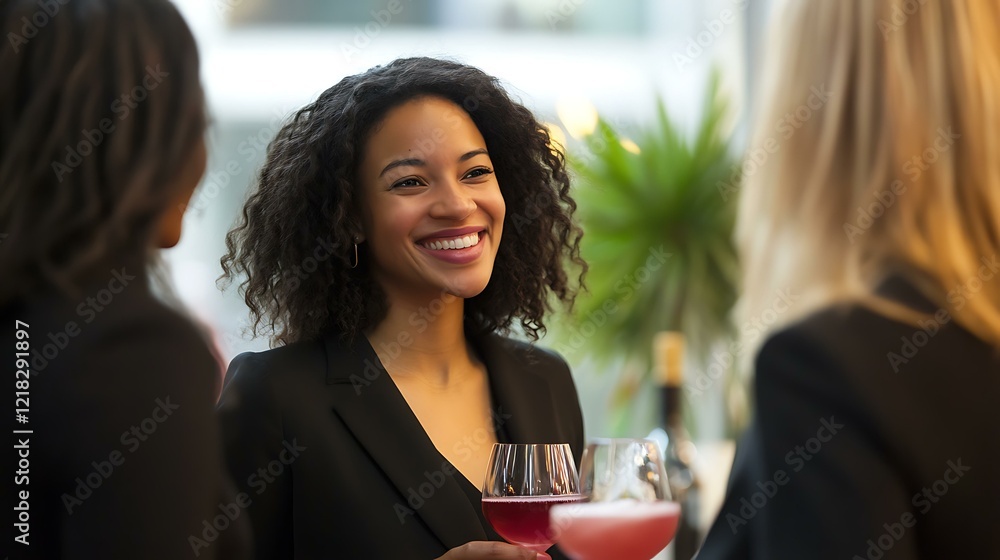 Businesswomen sharing stories while enjoying a selection of red wines and pink cocktails Businesswomen sharing stories while enjoying a selection of red wines and pink cocktails