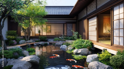 Tranquil Japanese Garden Koi Pond Serenity